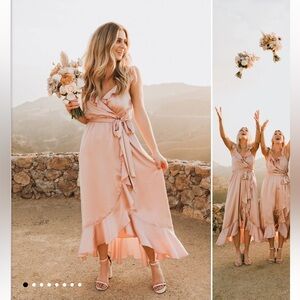 Samantha Ruffled Wrap Dress in Rose Gold Luxe Satin XL